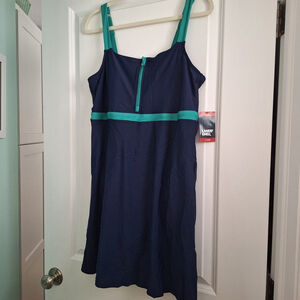 NWT Lands End Womens Plus Sz XL 18 Zip Front Swim Dress Bathing Suit Navy Blue